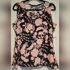 Women's NWT navy & pink sleeveless Tommy Hilfiger Floral Blouse Size Large